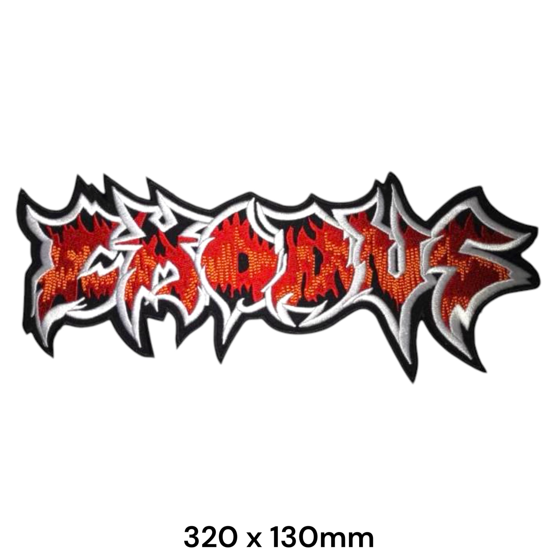 Exodus Band Name Logo Flame Die-Cut Large Back Patch 320x130mm – Red, Orange, White & Black