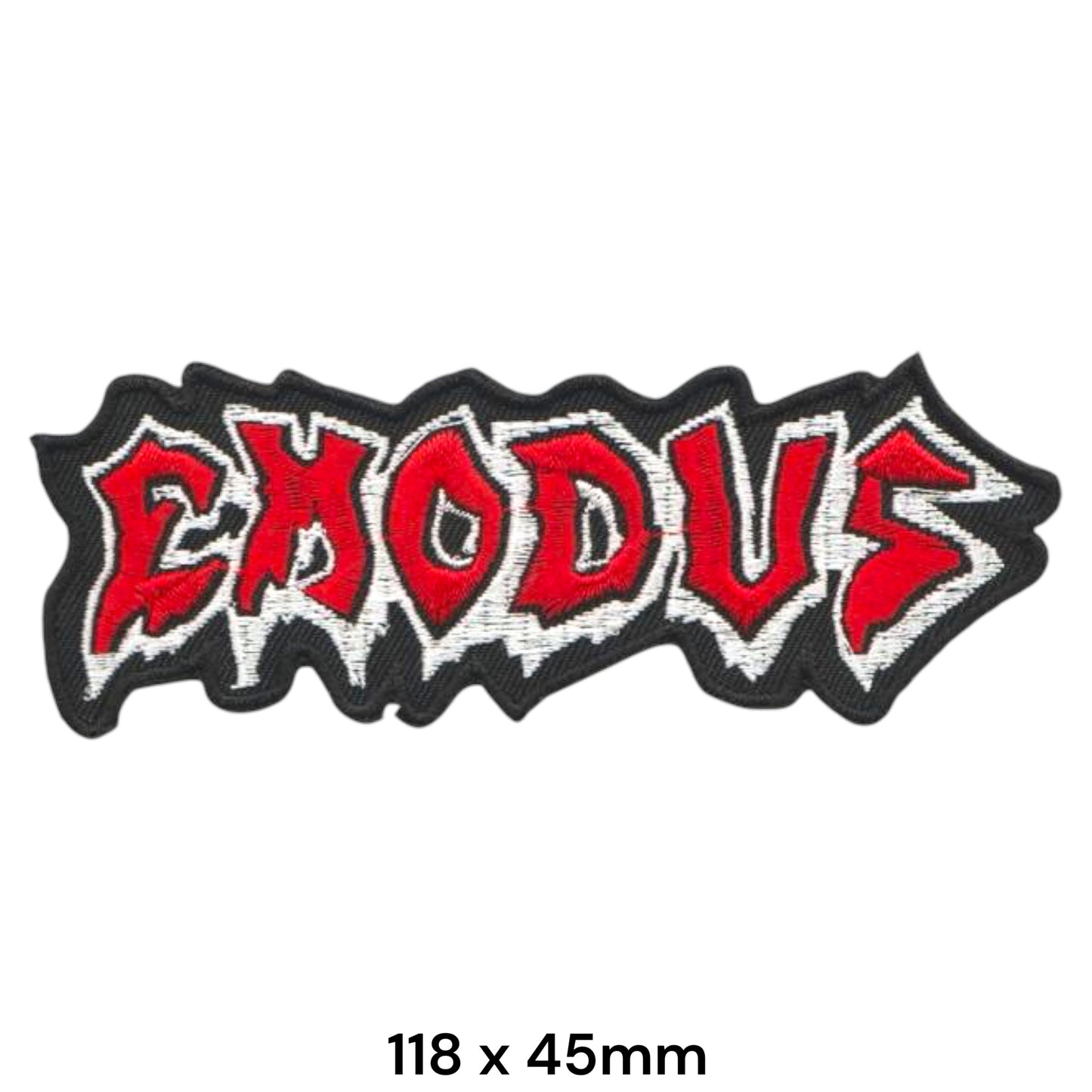Exodus Band Name Logo Red White Die-Cut Embroidered Patch 118x45mm – Red, White & Black