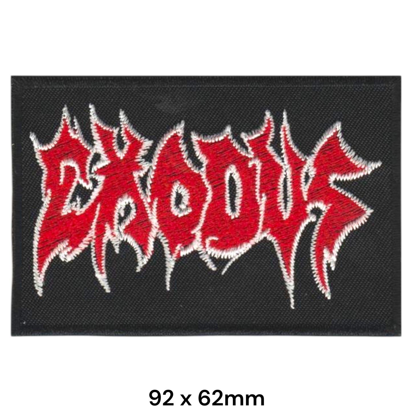 Exodus Band Name Logo Red White Rectangular Embroidered Patch 92x62mm – Red, White & Black