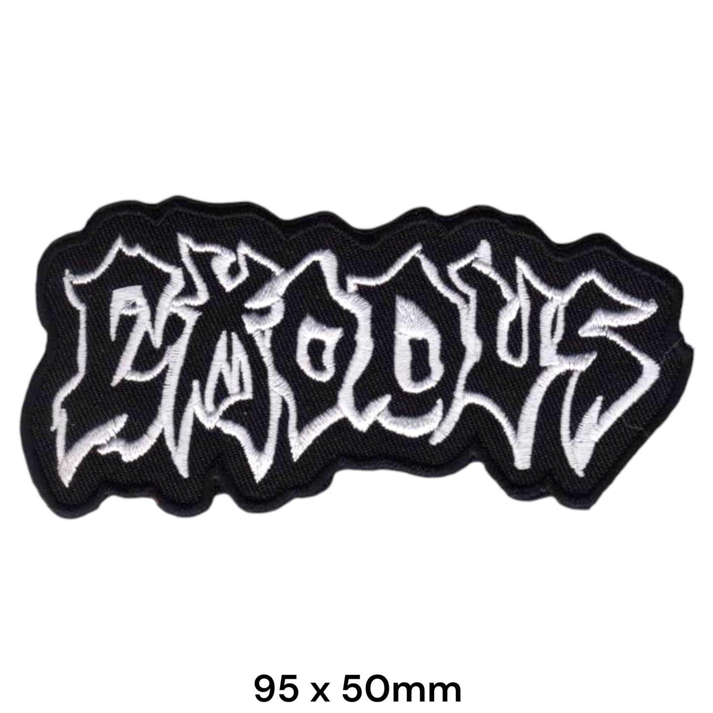 Exodus Band Name Logo White Die-Cut Embroidered Patch 95x50mm – White & Black
