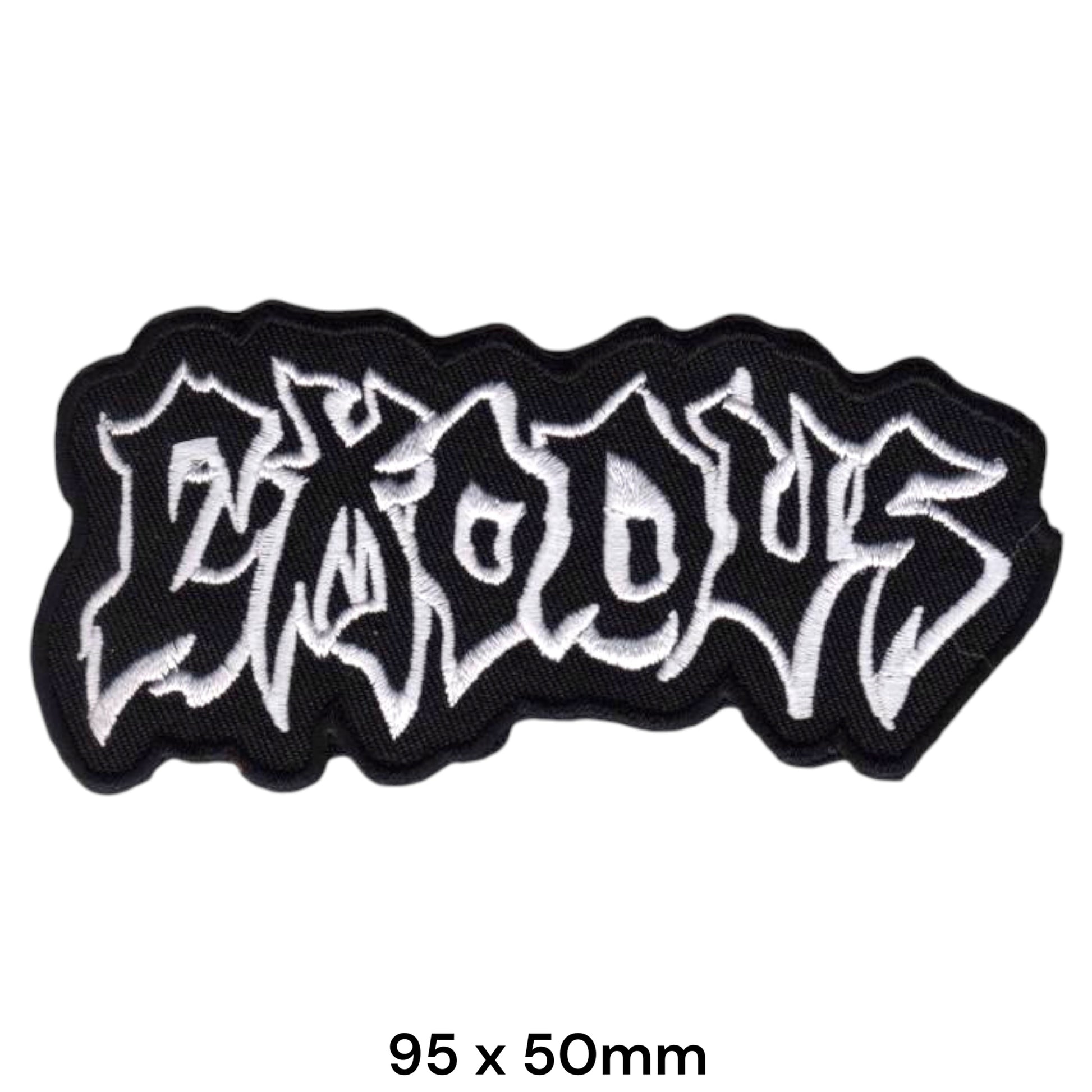 Exodus Band Name Logo White Die-Cut Embroidered Patch 95x50mm – White & Black