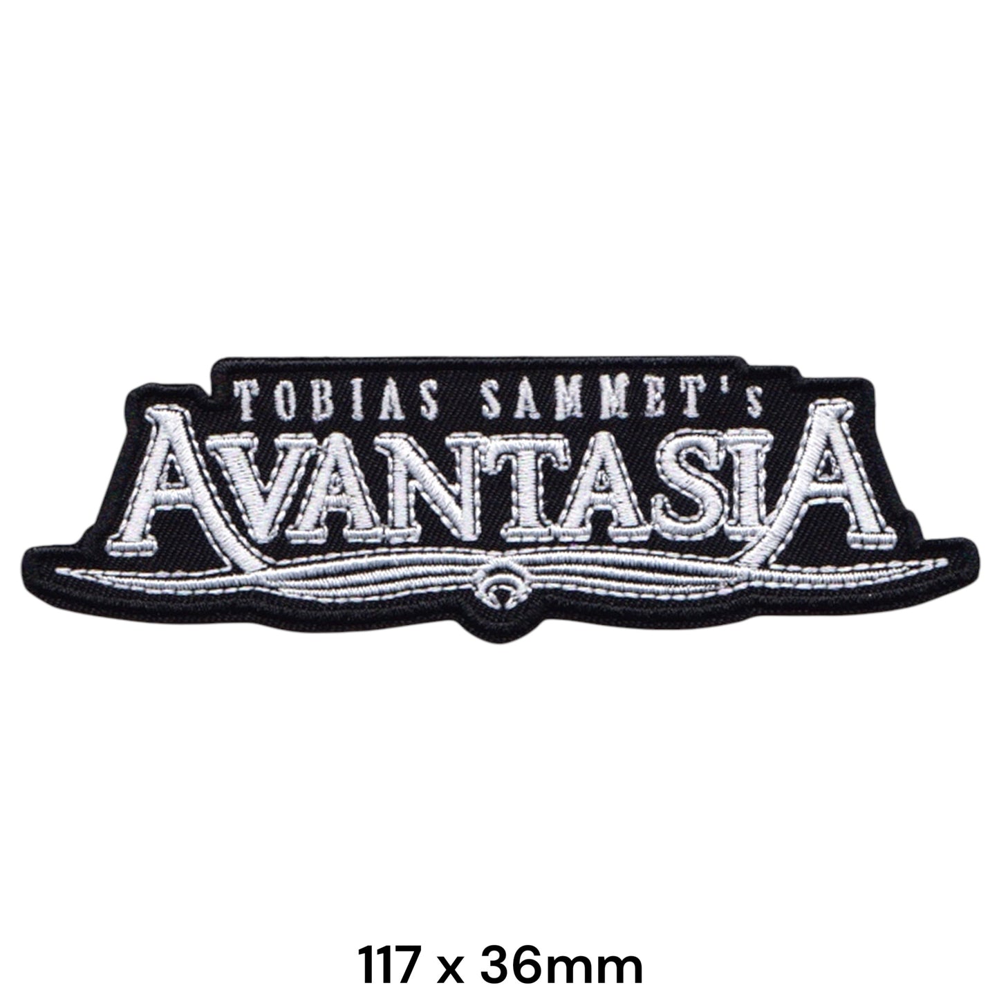 Tobias Sammet's Avantasia Logo Die-Cut Embroidered Patch 117x36mm – White/Silver & Black
