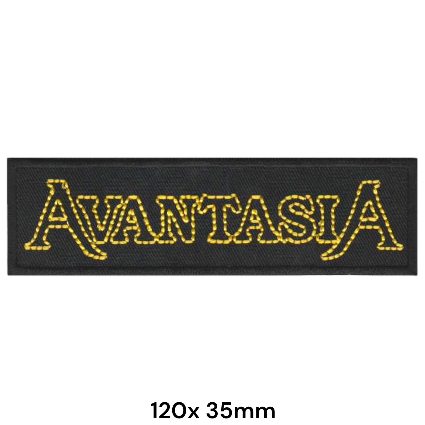 Avantasia Band Name Logo Yellow Gold Outline Rectangular Embroidered Patch 120x35mm – Yellow/Gold & Black