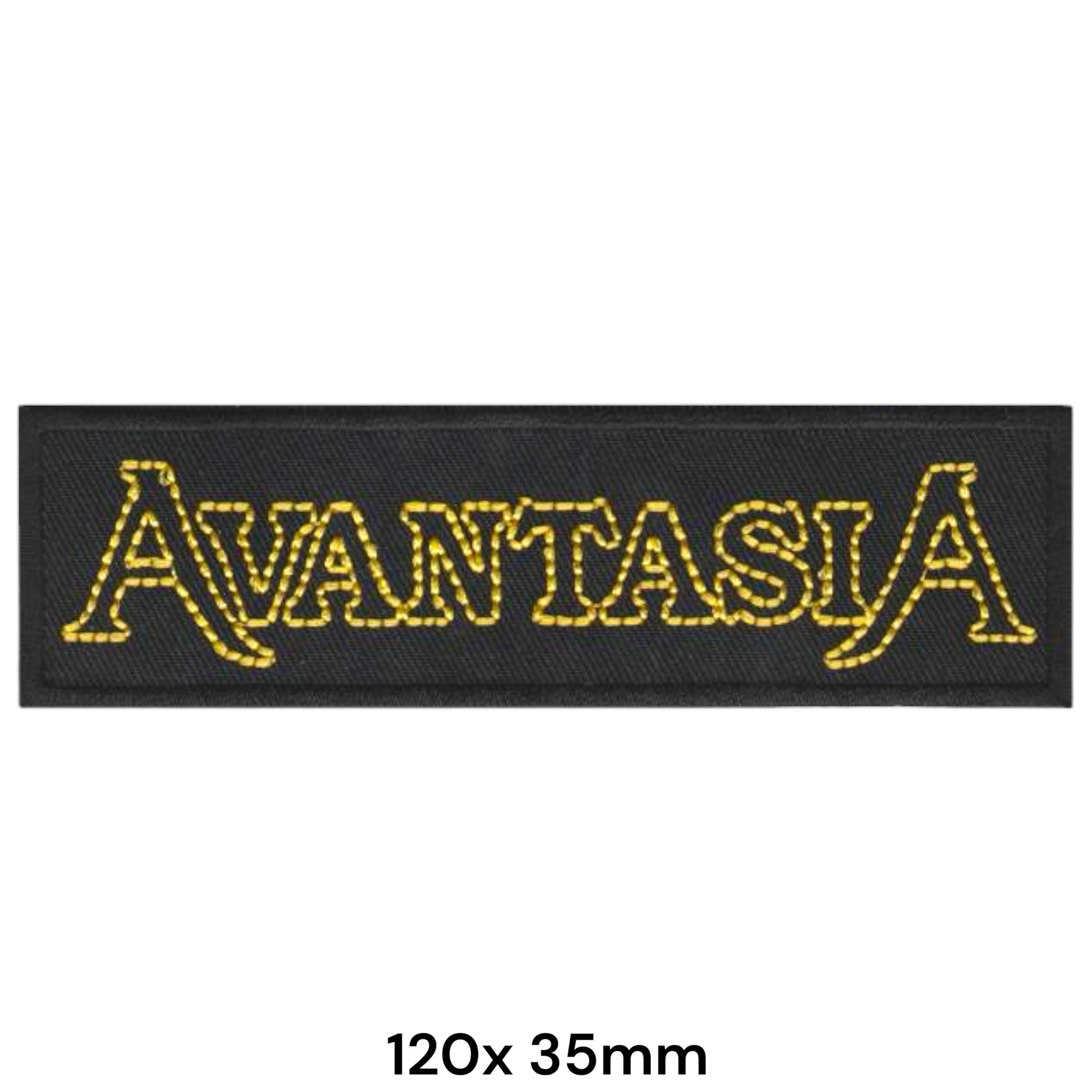Avantasia Band Name Logo Yellow Gold Outline Rectangular Embroidered Patch 120x35mm – Yellow/Gold & Black