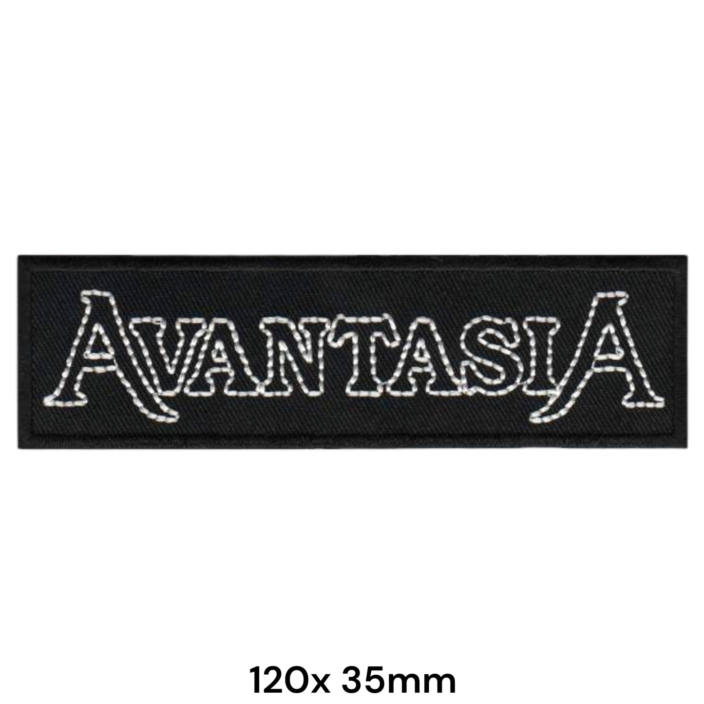 Avantasia Band Name Logo White Outline Rectangular Embroidered Patch 120x35mm – White & Black