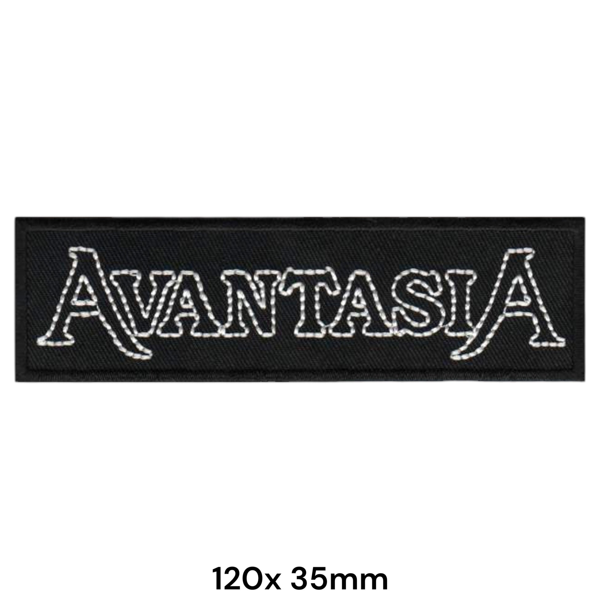 Avantasia Band Name Logo White Outline Rectangular Embroidered Patch 120x35mm – White & Black