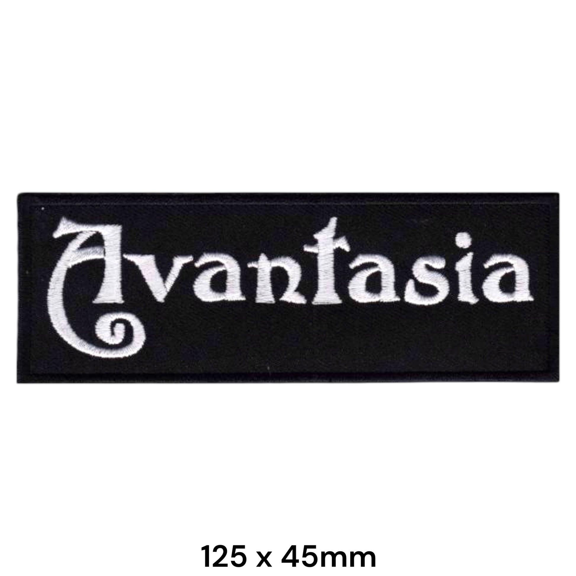 Avantasia Band Name Gothic Script White Rectangular Embroidered Patch 125x45mm – White & Black