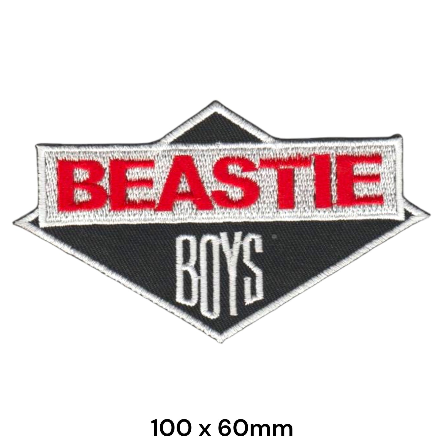 Beastie Boys Diamond Shield Logo Die-Cut Embroidered Patch 100x60mm – Red, White & Black