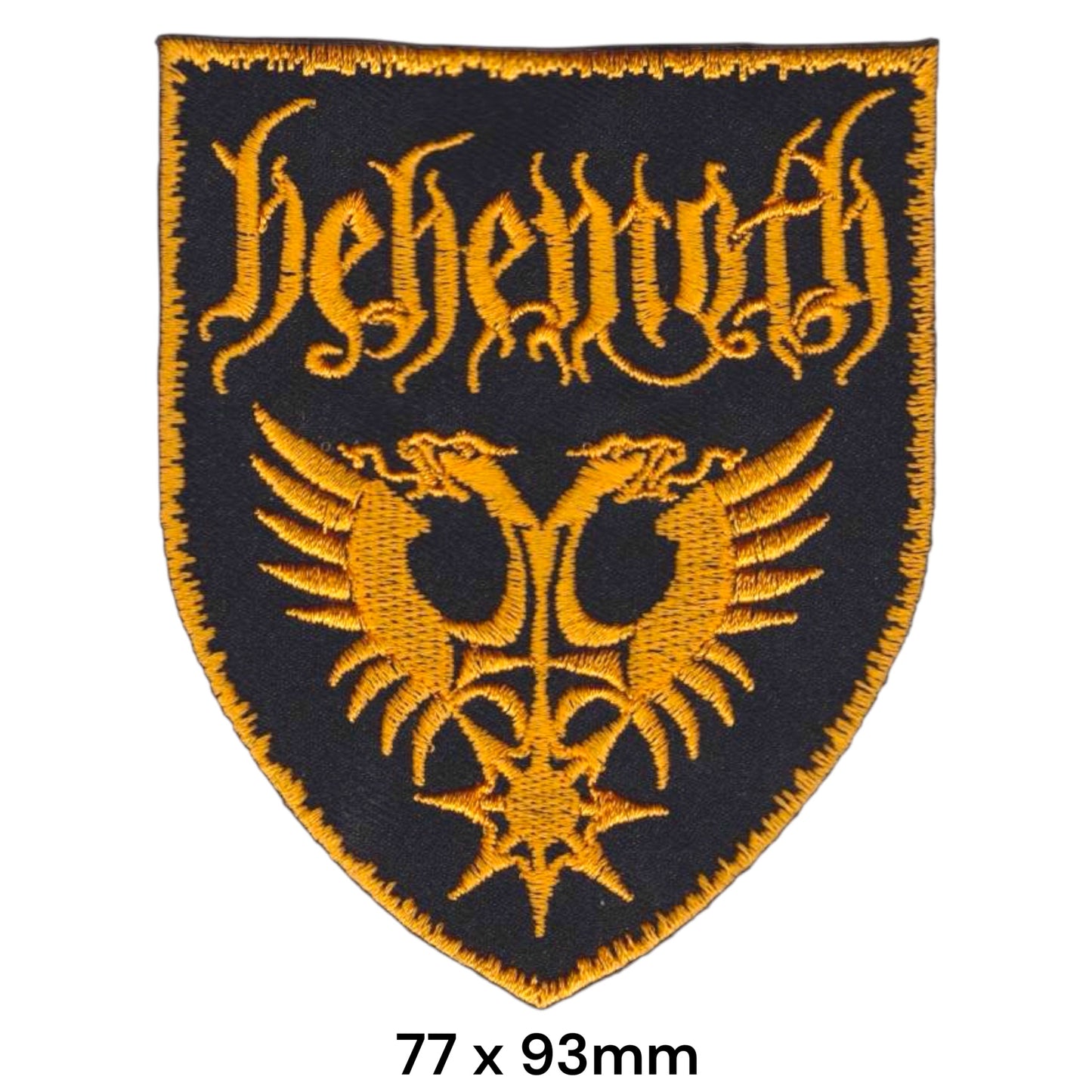 Behemoth Band Name Double Eagle Shield Embroidered Patch 77x93mm – Gold/Orange & Black