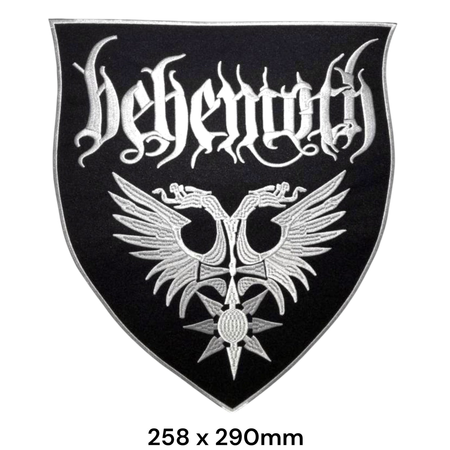 Behemoth Band Name Double Eagle Shield Large Back Patch 258x290mm – White/Silver & Black