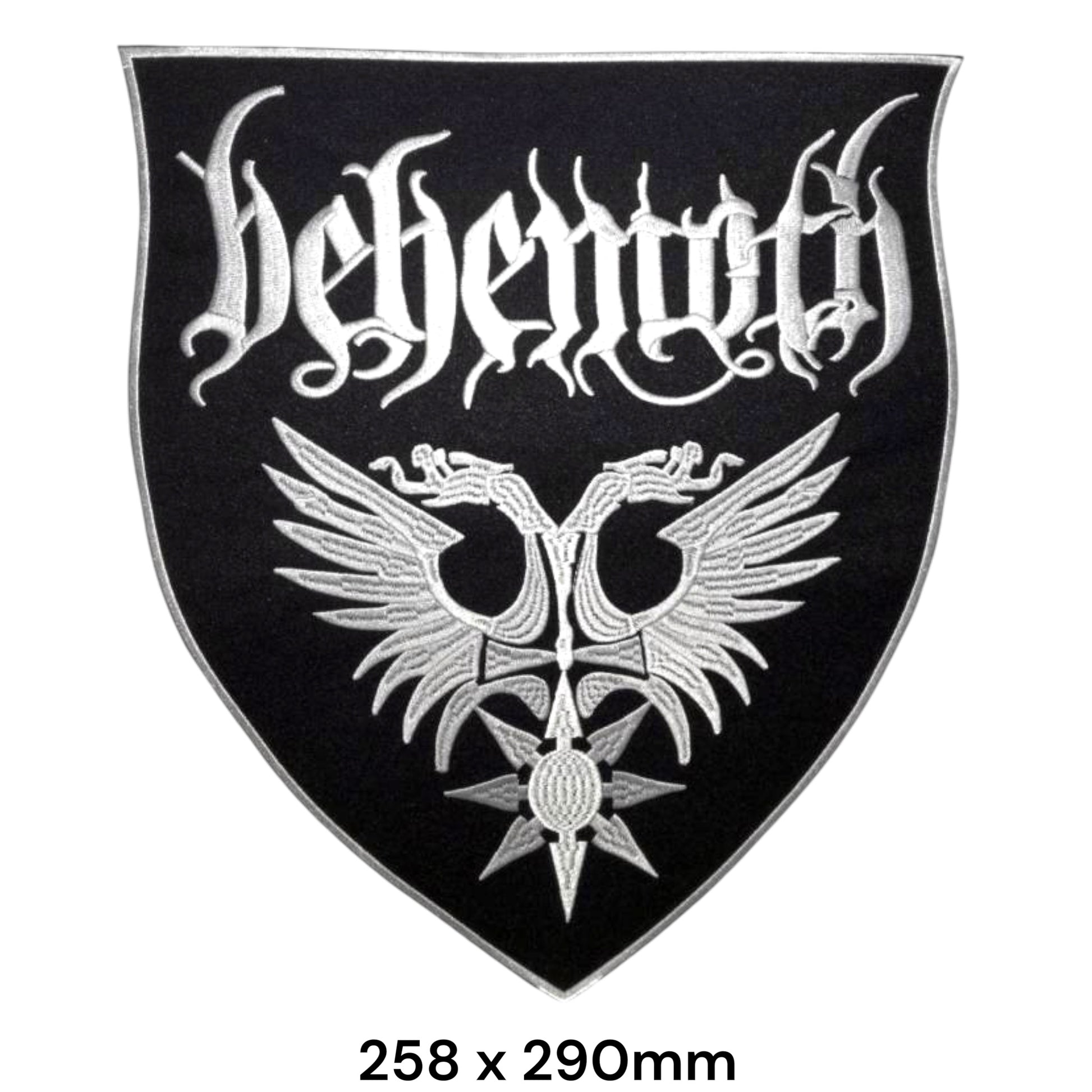 Behemoth Band Name Double Eagle Shield Large Back Patch 258x290mm – White/Silver & Black