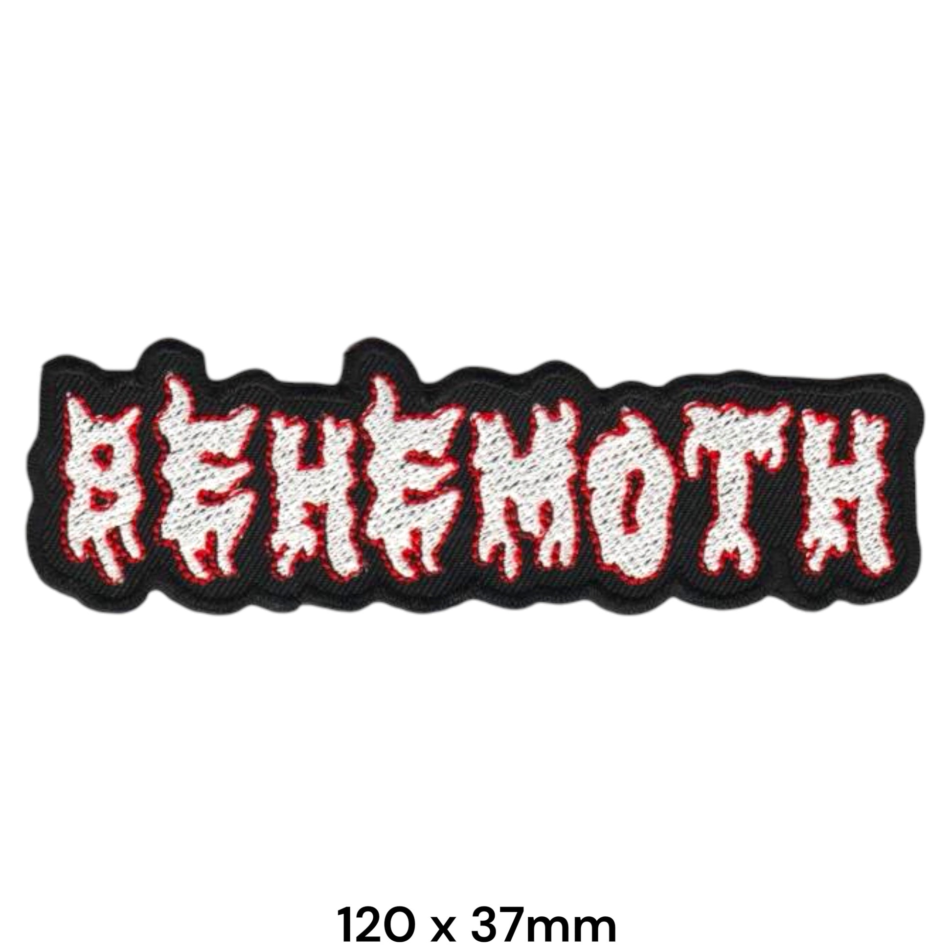 Behemoth Band Name Logo White Red Die-Cut Embroidered Patch 120x37mm – White, Red & Black