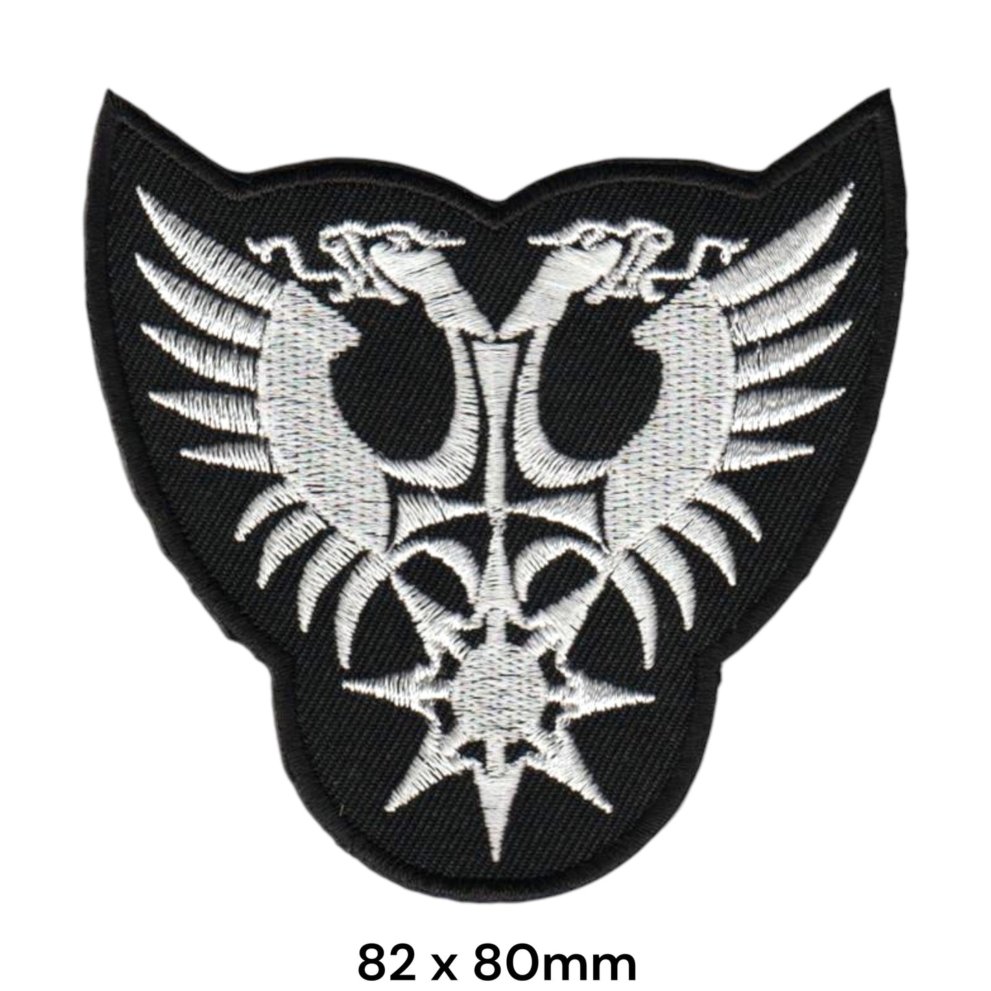 Behemoth Double Eagle Chaos Star Shield-Shape Embroidered Patch 82x80mm – White/Silver & Black