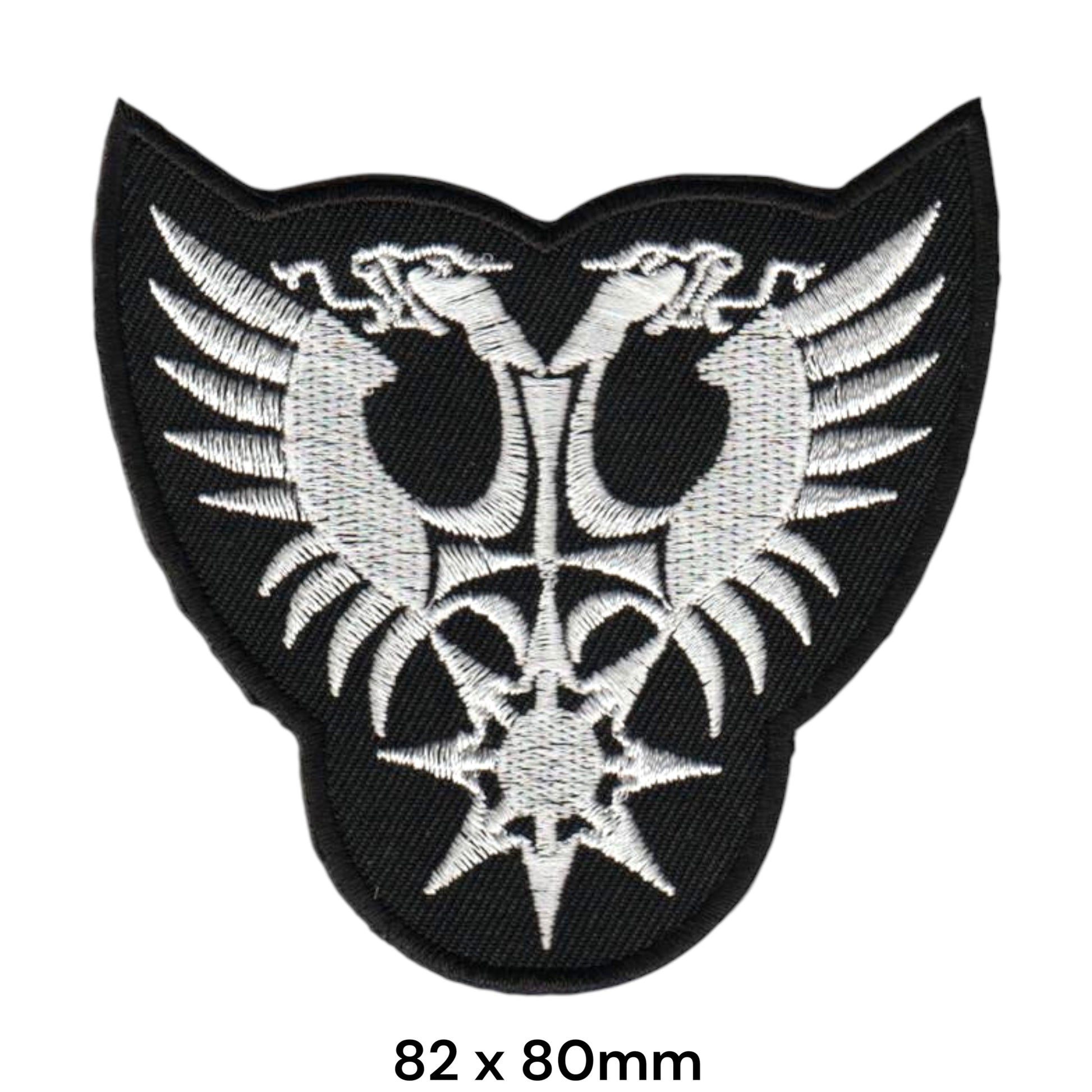 Behemoth Double Eagle Chaos Star Shield-Shape Embroidered Patch 82x80mm – White/Silver & Black