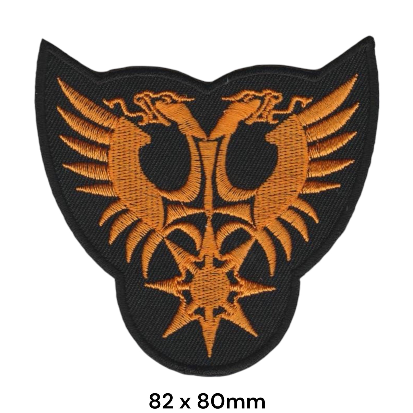 Behemoth Double Eagle Chaos Star Shield-Shape Gold Orange Embroidered Patch 82x80mm – Gold/Orange & Black