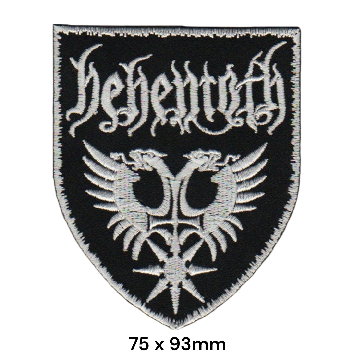 Behemoth Band Name Double Eagle Chaos Star Classic Shield Embroidered Patch 75x93mm – White/Silver & Black