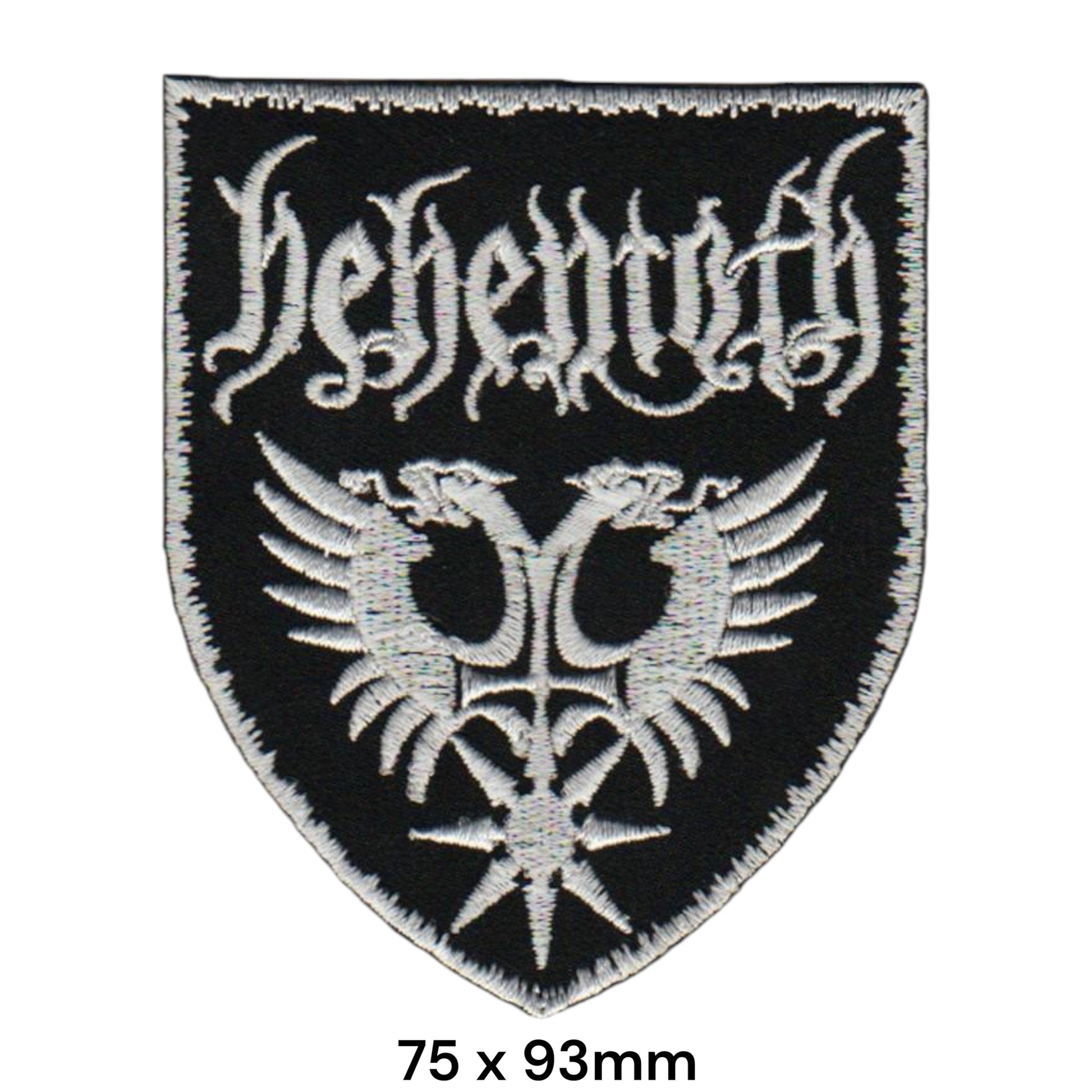 Behemoth Band Name Double Eagle Chaos Star Classic Shield Embroidered Patch 75x93mm – White/Silver & Black