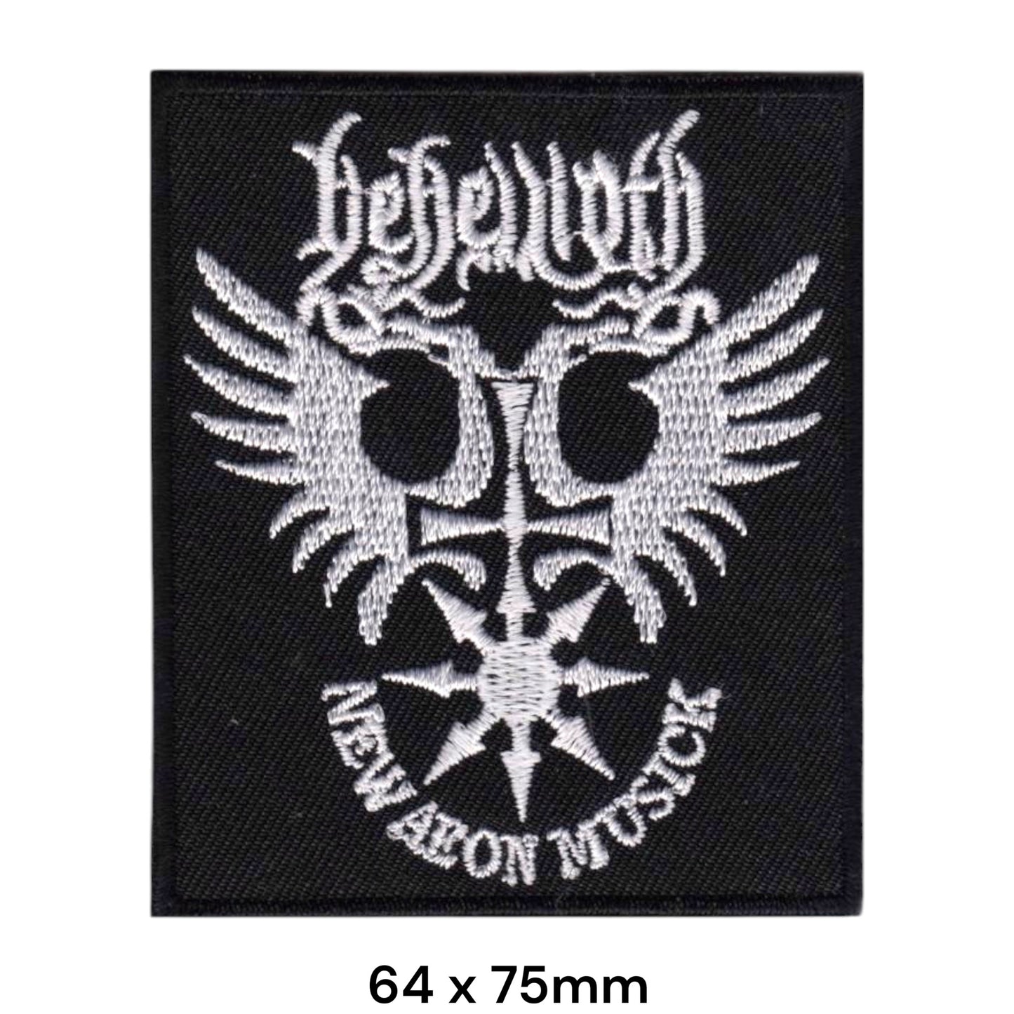 Behemoth New Aeon Musick Double Eagle Chaos Star Square Embroidered Patch 64x75mm – White/Silver & Black