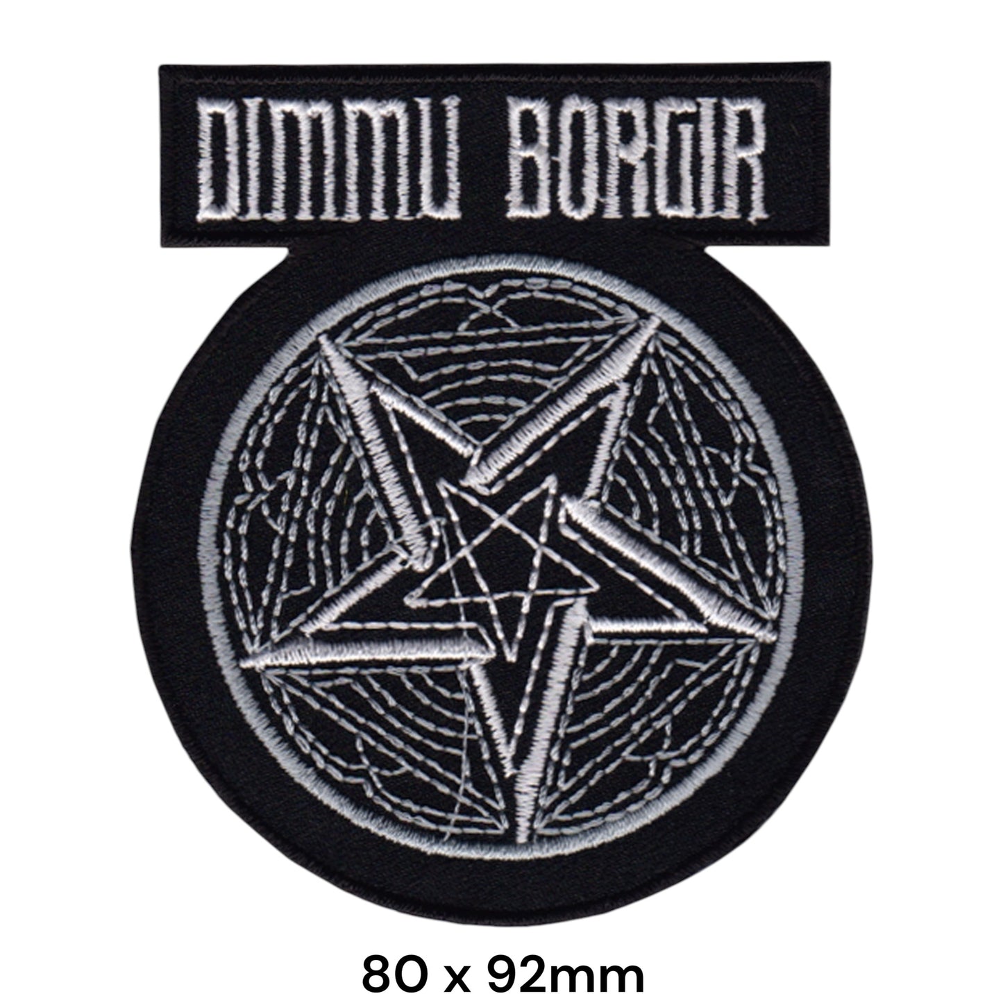 Dimmu Borgir Pentagram Circle White Banner Die-Cut Embroidered Patch 80x92mm – White/Silver & Black