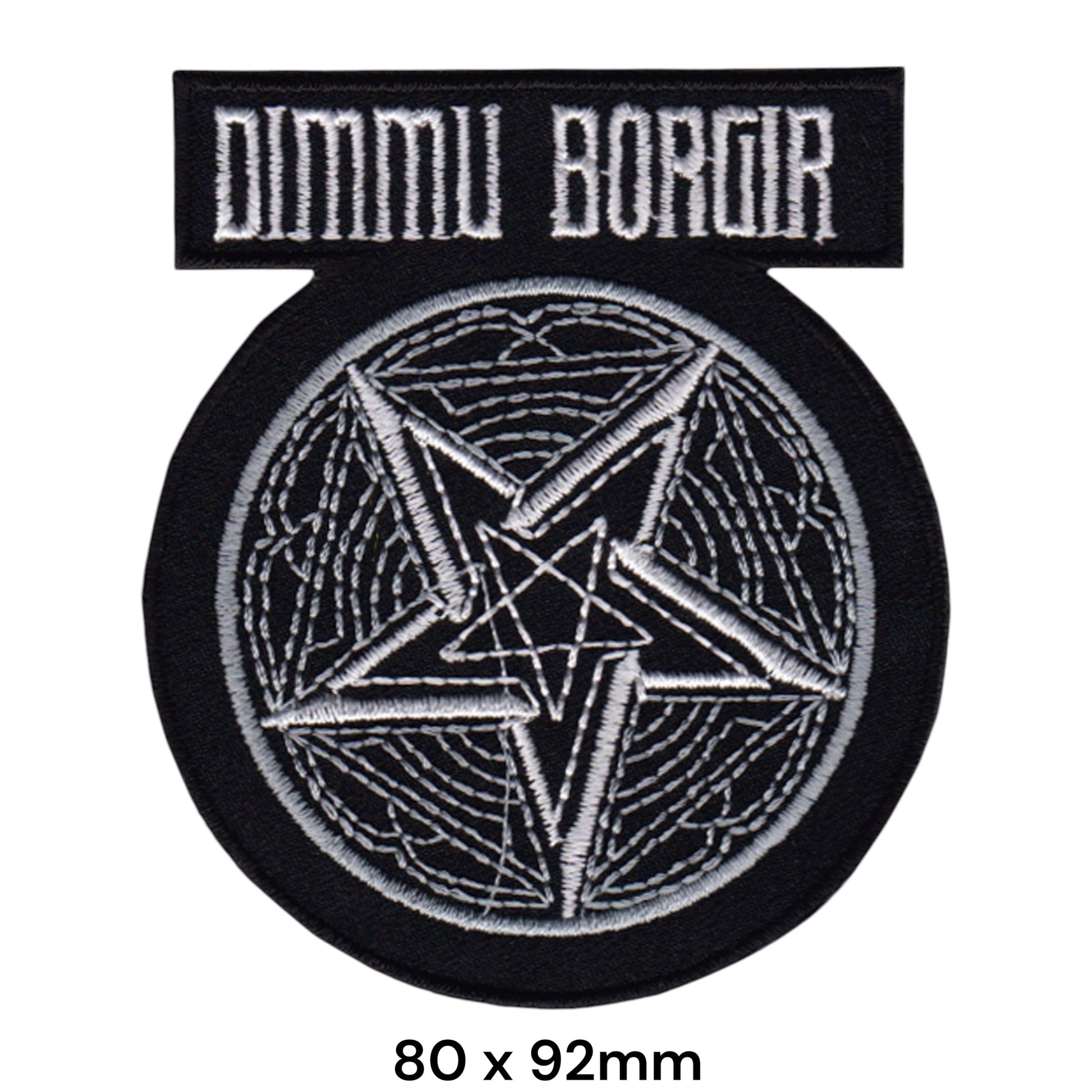Dimmu Borgir Pentagram Circle White Banner Die-Cut Embroidered Patch 80x92mm – White/Silver & Black