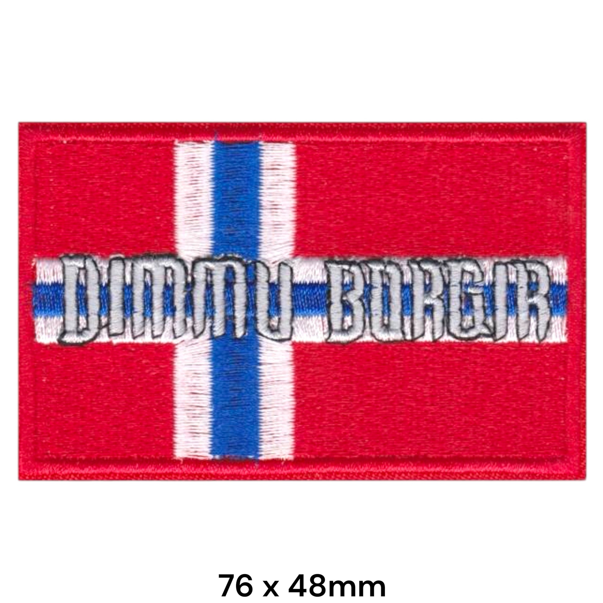 Dimmu Borgir Norwegian Flag Band Name Rectangular Embroidered Patch 76x48mm – Red, White, Blue & Black