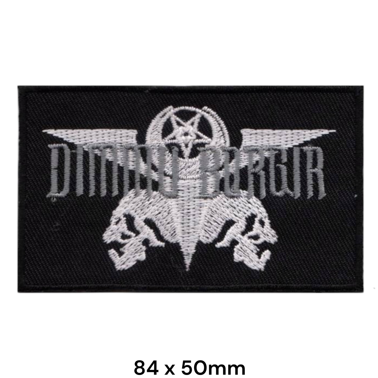 Dimmu Borgir Pentagram Wings Dual Skull Rectangular Embroidered Patch 84x50mm – White/Silver & Black