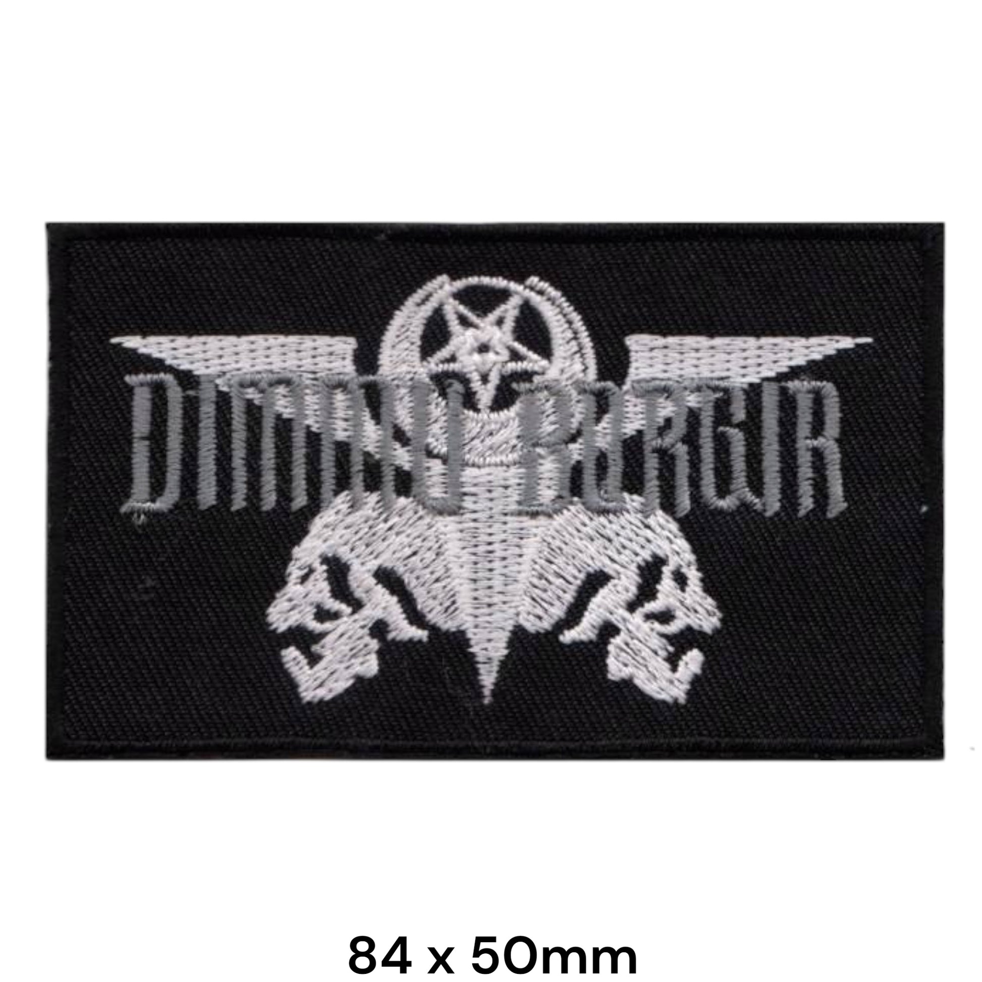 Dimmu Borgir Pentagram Wings Dual Skull Rectangular Embroidered Patch 84x50mm – White/Silver & Black