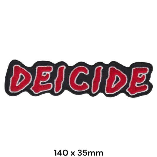 Deicide Band Name Logo Red Bubble Font White Outline Die-Cut Embroidered Patch 140x35mm – Red, White & Black