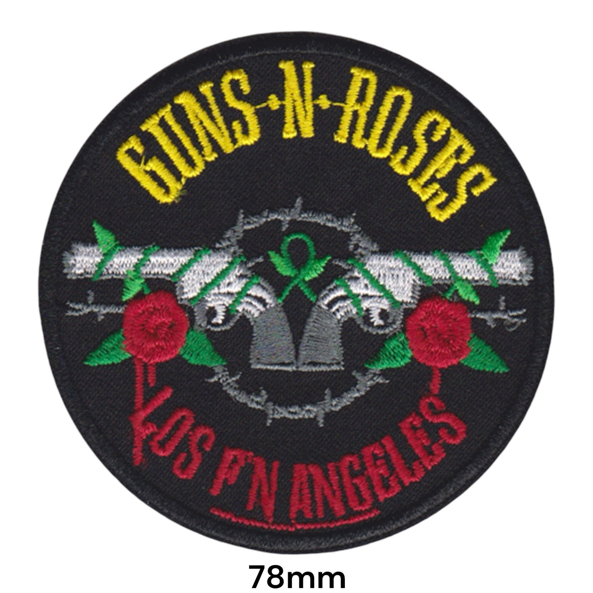 Guns N Roses Los F'N Angeles Circle Black Embroidered Patch 78mm – Yellow, Red, Green, Silver & Black