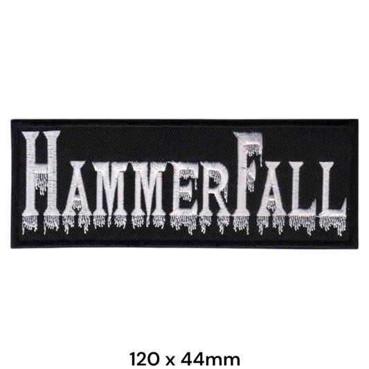 HammerFall Logo Text Drip Rectangle Black White Embroidered Patch 120x44mm – Black & White/Silver