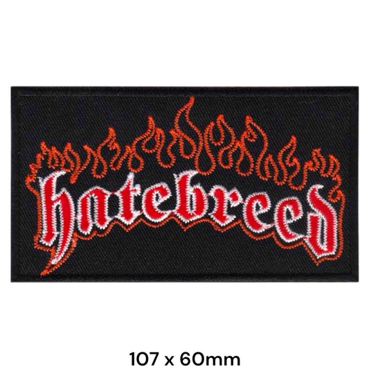Hatebreed Logo Text Flame Rectangle Black Red White Orange Embroidered Patch 107x60mm – Black, Red, White & Orange