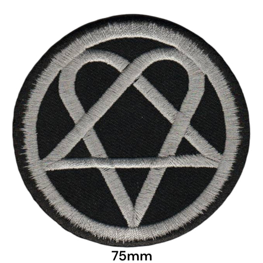 HIM Heartagram Logo Circle Round Black Silver Grey Embroidered Patch 75mm – Black & Silver/Grey