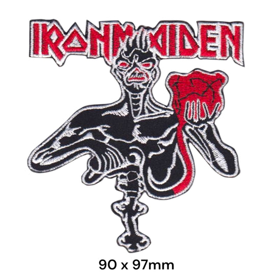 Iron Maiden Eddie Somewhere in Time Cyborg Die-Cut Black White Red Embroidered Patch 90x97mm – Black, White & Red