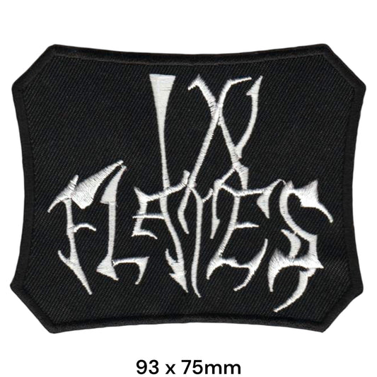In Flames Gothic Logo Shield Shape Black White Embroidered Patch 93x75mm – Black & White