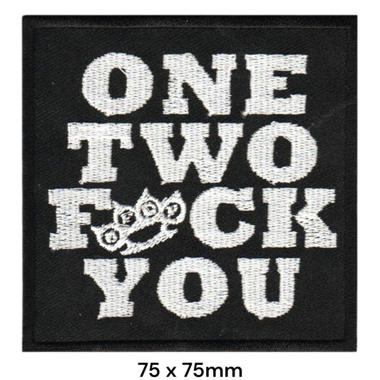Five Finger Death Punch One Two F*ck You Knuckleduster Square Black White Embroidered Patch 75x75mm