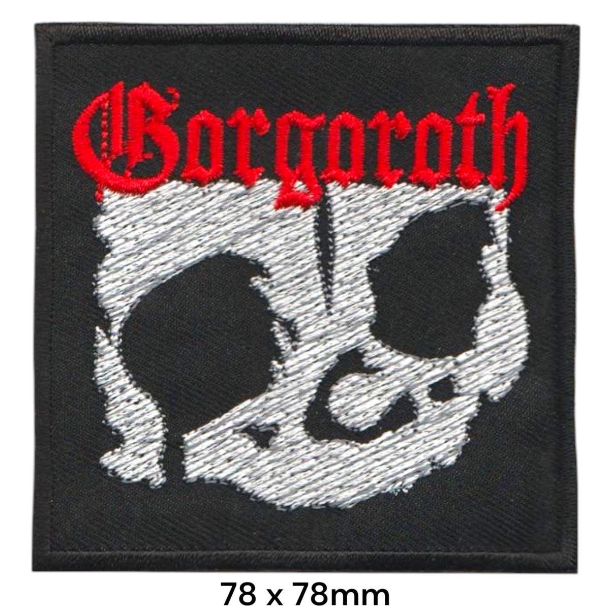 Gorgoroth Logo Skull Square Black Red White Embroidered Patch 78x78mm – Black, Red & White/Silver