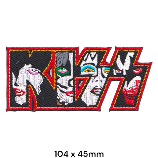 KISS Band Faces Logo Die-Cut Black Red Yellow Multicolor Embroidered Patch 104x45mm