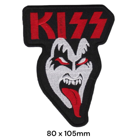 KISS Gene Simmons Demon Logo Die-Cut Black White Red Embroidered Patch 80x105mm