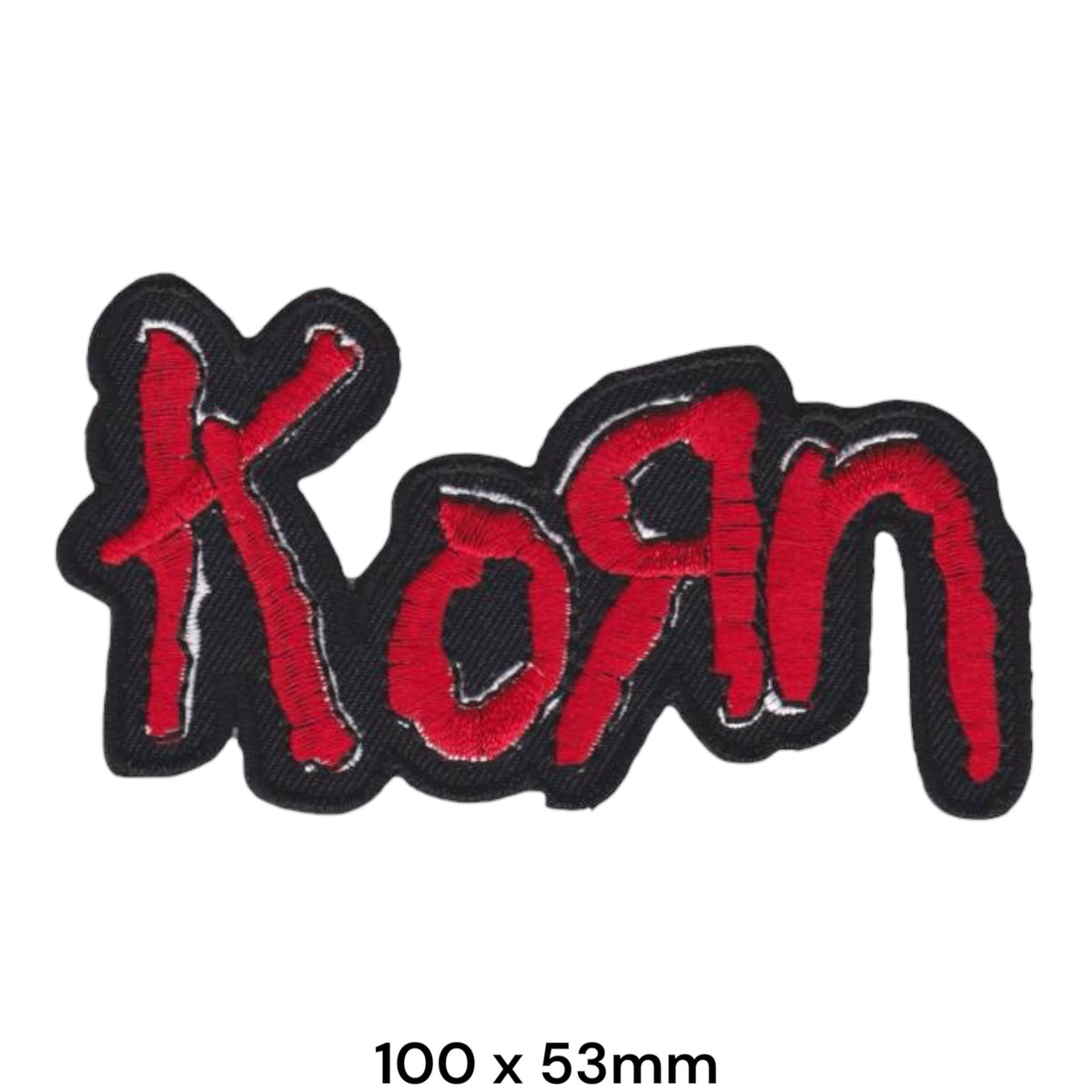 Korn Logo Die-Cut Black Red Silver Embroidered Patch 100x53mm