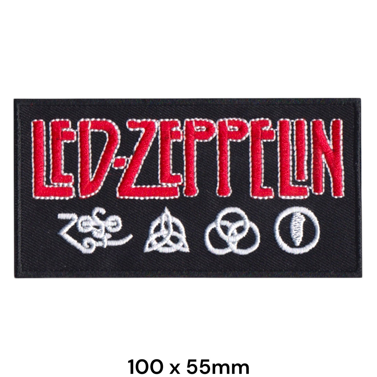 Led Zeppelin Logo and Four Symbols Rectangle Black Red White Embroidered Patch 100x55mm