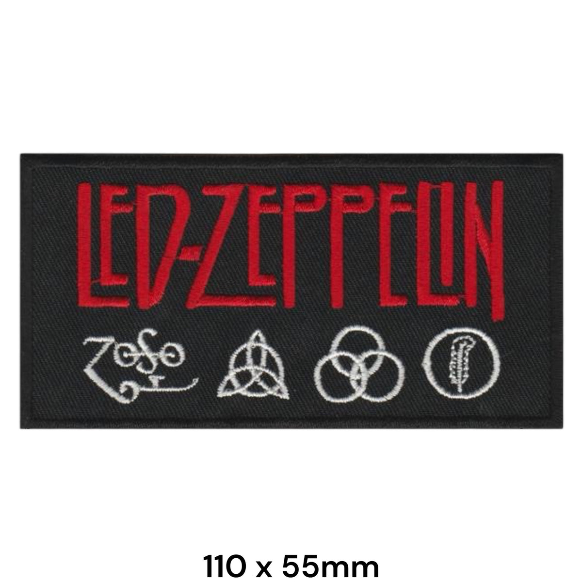 Led Zeppelin Logo and Four Symbols Rectangle Black Red Silver Embroidered Patch 110x55mm