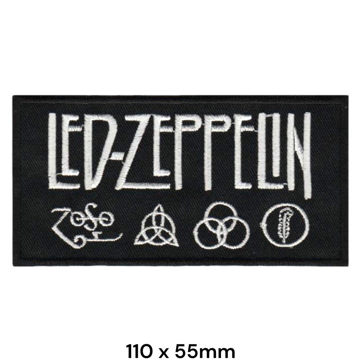 Led Zeppelin Logo and Four Symbols Rectangle Black White Embroidered Patch 110x55mm