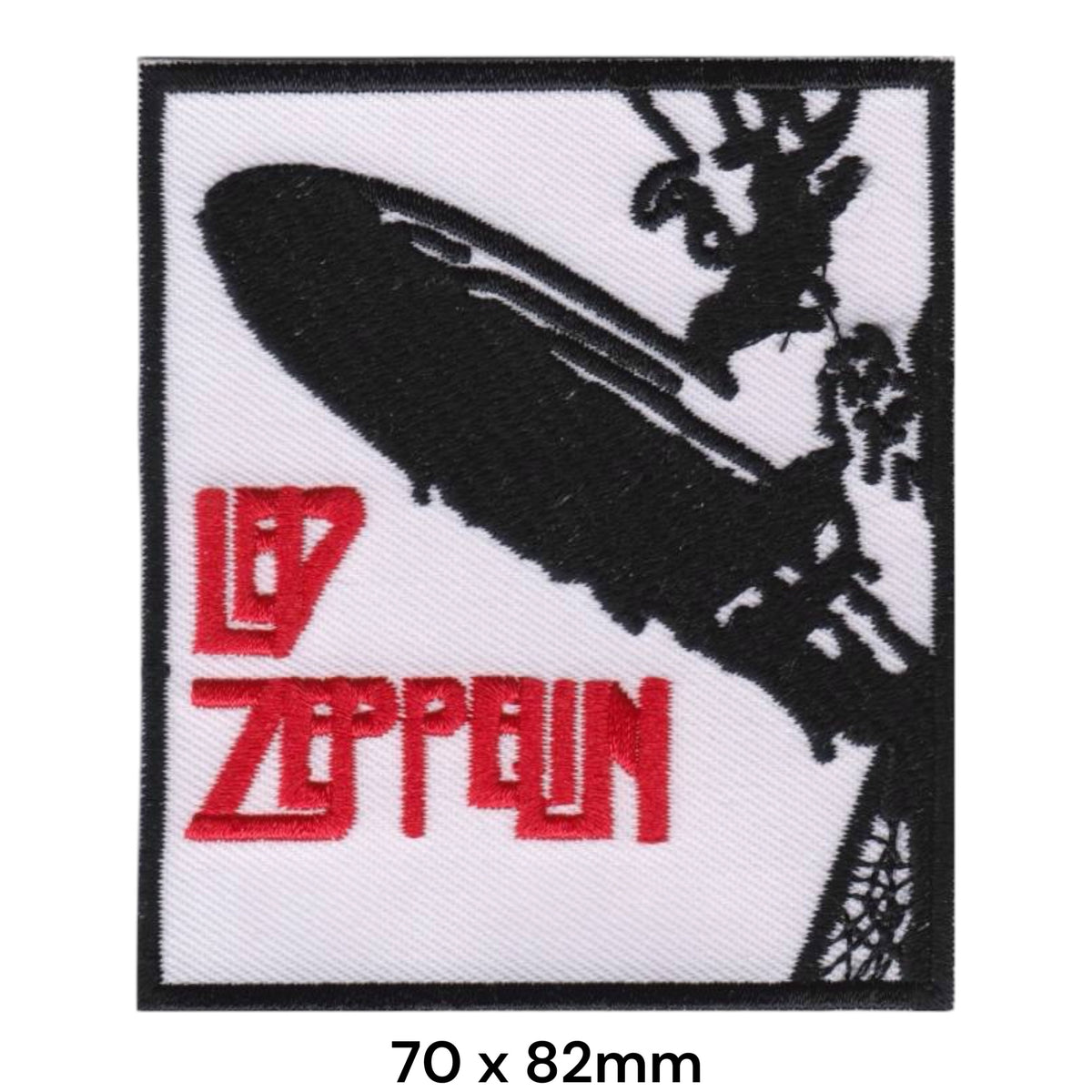 Led Zeppelin I Album Cover Hindenburg Airship Square White Black Red Embroidered Patch 70x82mm