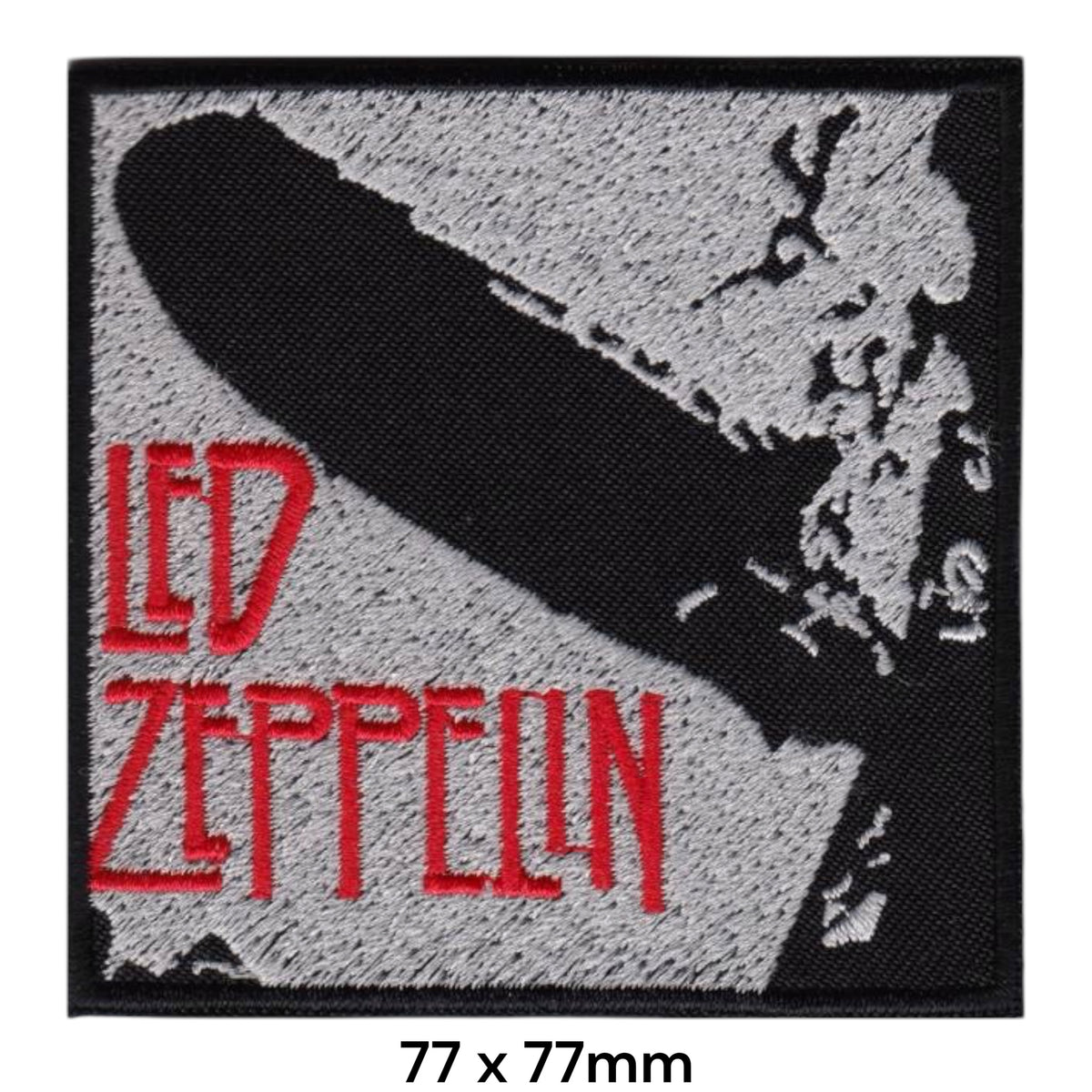 Led Zeppelin I Album Cover Hindenburg Airship Square Grey Black Red Embroidered Patch 77x77mm