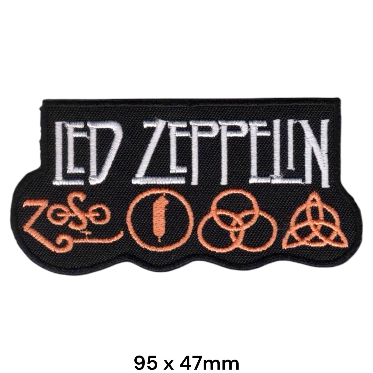 Led Zeppelin Logo and Four Symbols Die-Cut Black White Orange Embroidered Patch 95x47mm