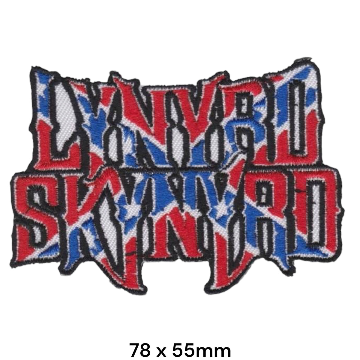 Lynyrd Skynyrd Logo Die-Cut Confederate Flag Red White Blue Black Embroidered Patch 78x55mm
