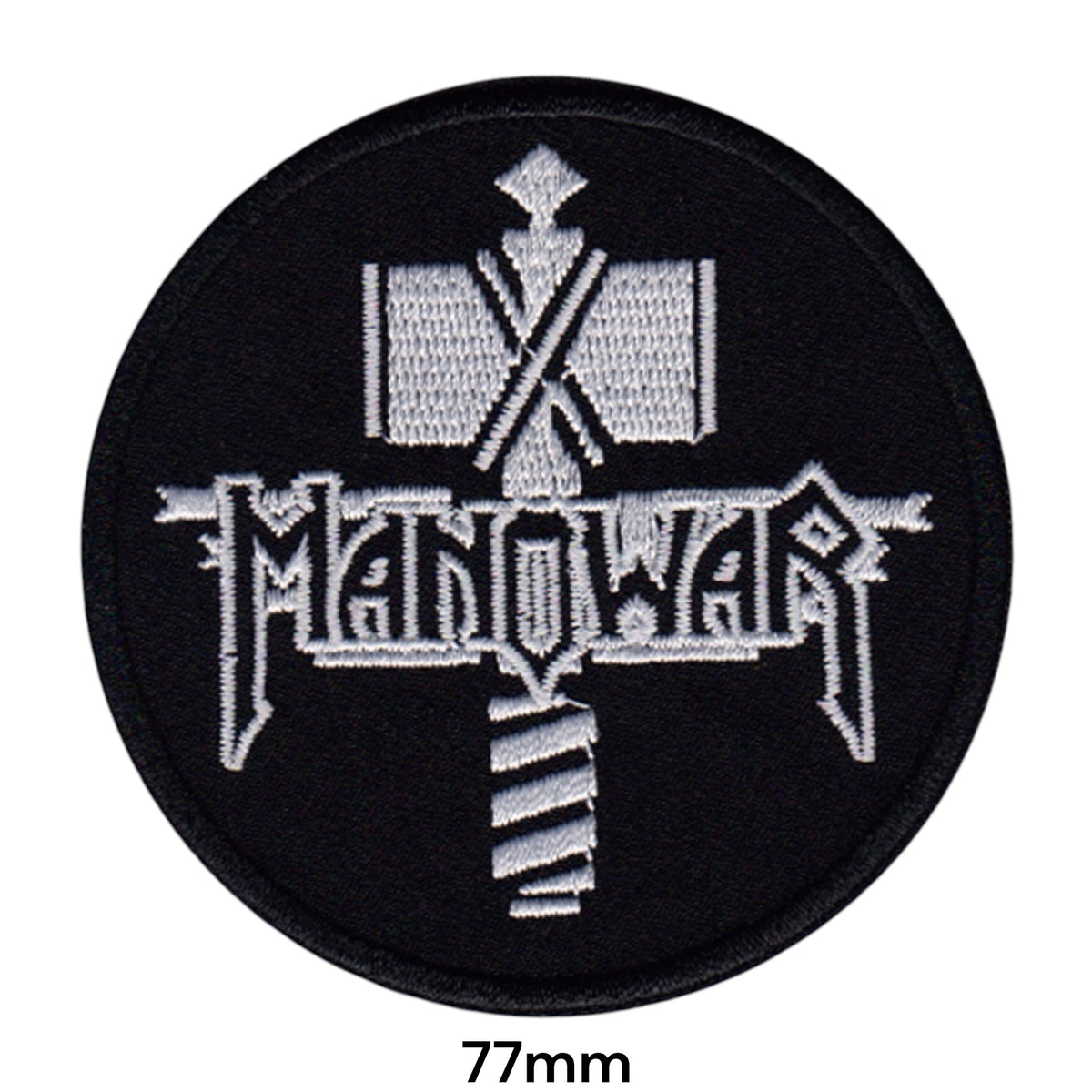 Manowar Hammer of Thor Round Black Silver Embroidered Patch 77mm