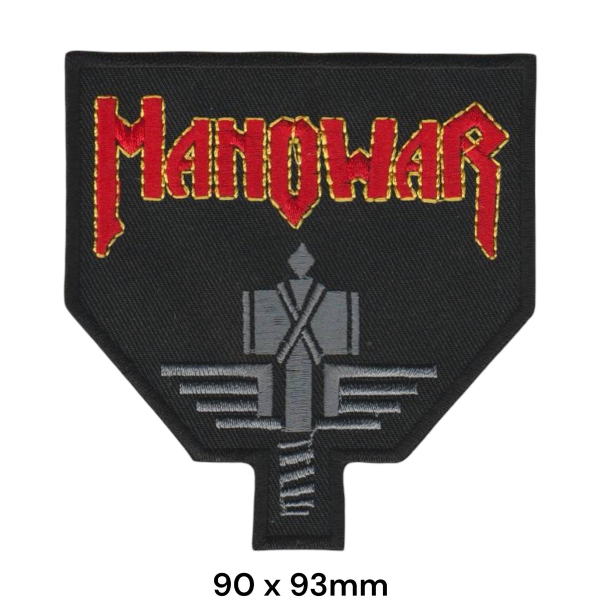 Manowar Shield Die-Cut Logo Hammer Black Red Gold Grey Embroidered Patch 90x93mm