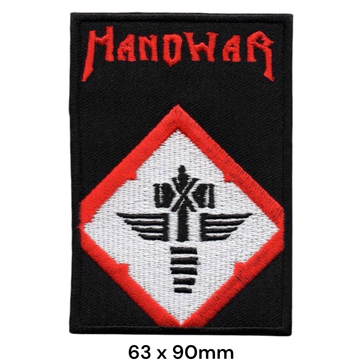 Manowar Logo Hammer Mjolnir Diamond Black Red White Portrait Embroidered Patch 63x90mm