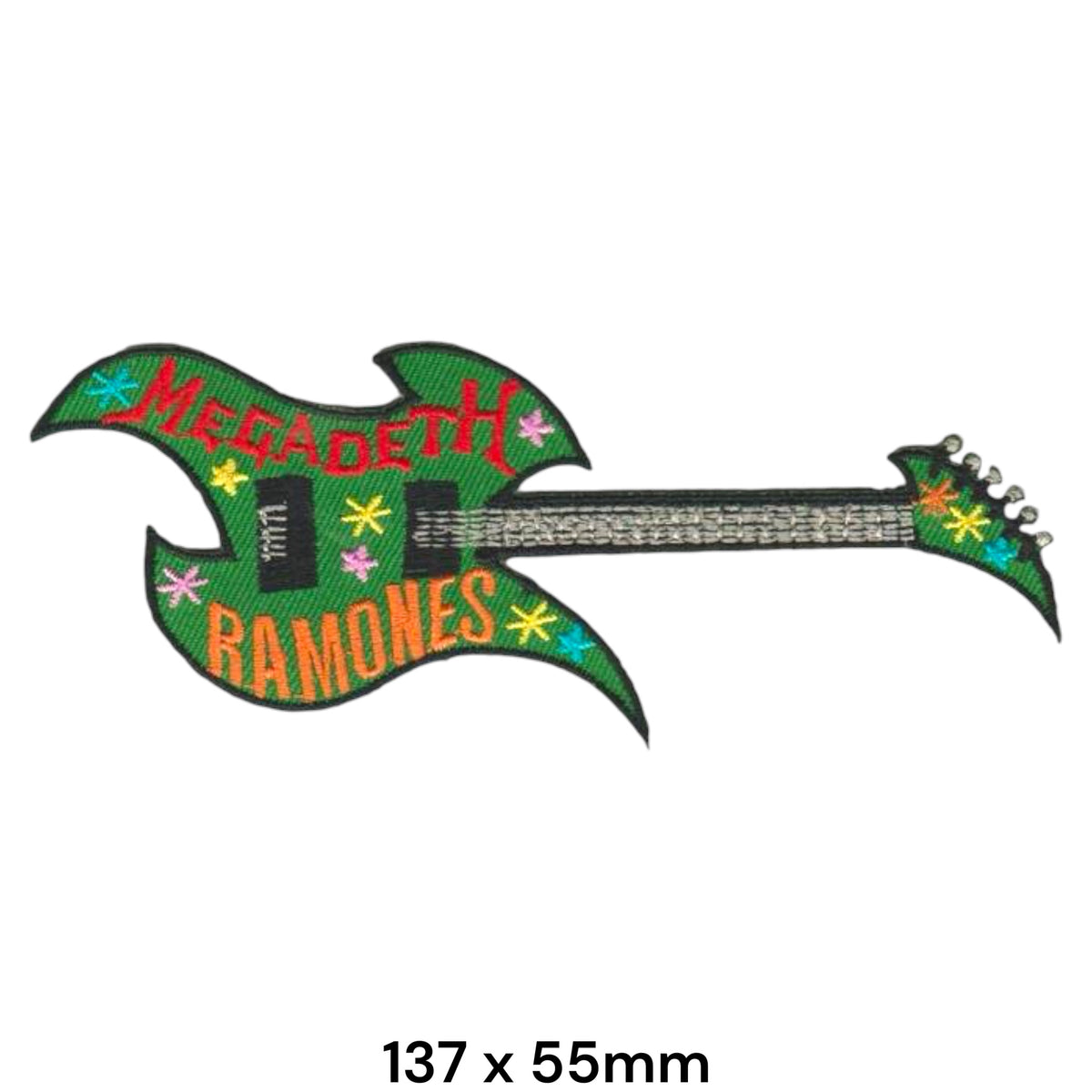 Megadeth Ramones Guitar Die-Cut Green Red Orange Embroidered Patch 137x55mm